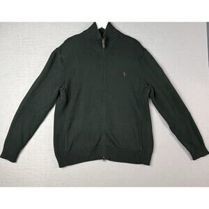Polo Ralph Lauren Full Zip Sweater Men's L Hunter Green 100% Cotton Heritage